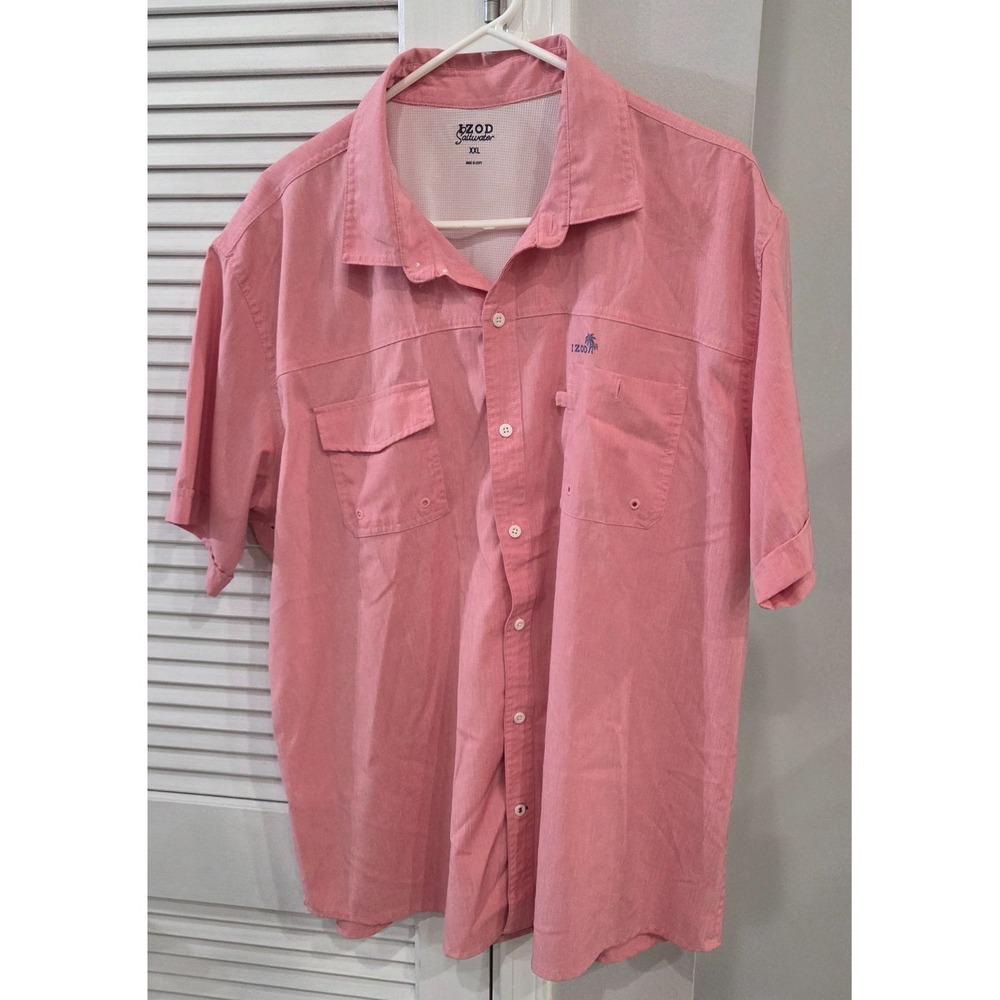 IZOD Saltwater Relaxed Classics Mens XXL Pink Short Sleeve Cotton Button Down